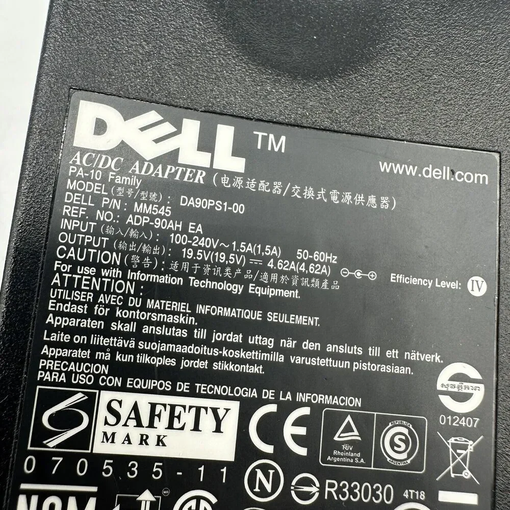 DELL AC/DC POWER ADAPTER 4.62A 19.5V MM545 DA90PS1-00 OEM 7.4mm tip